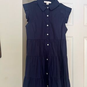 Monteau Dark Blue Dress with Ruffle Sleeves